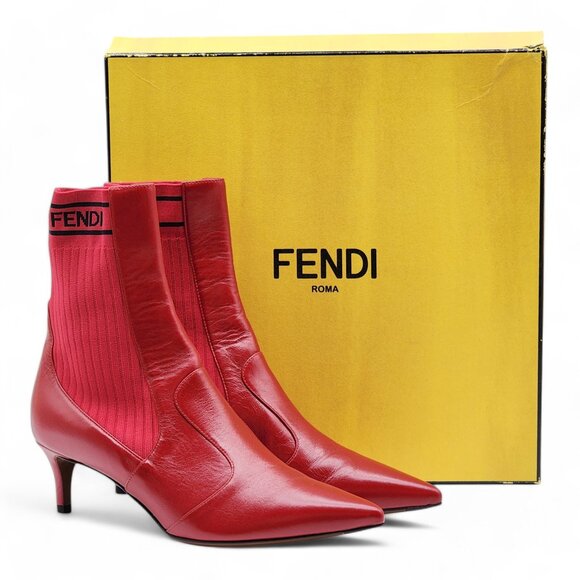 Fendi Shoes - Fendi Rockoko Sock Ankle Booties - Red